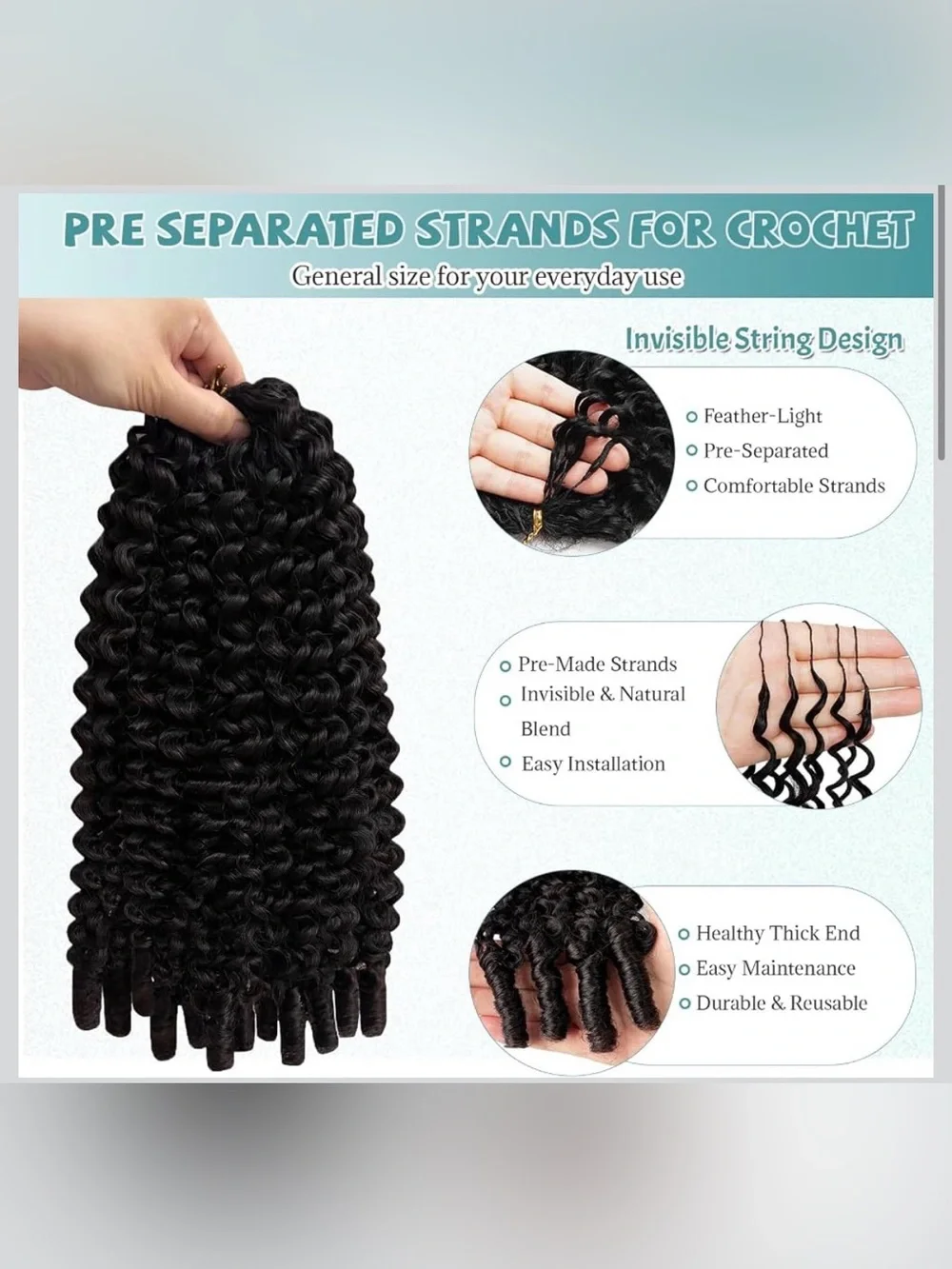 Burmese Curly Crochet Human Hair 22 Inch 60g Knotless Pre-Separated Feather Huma